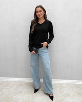 VILA VIRIL V-Neck sort Flat Knit strik 14042769