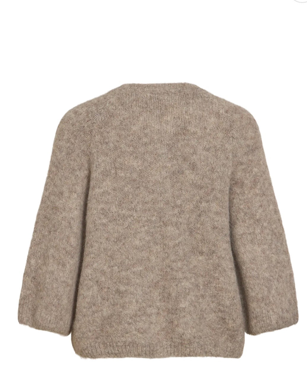 VIBOWS 3/4 Knit Cardigan 14121632 Natural Melange fra VILA