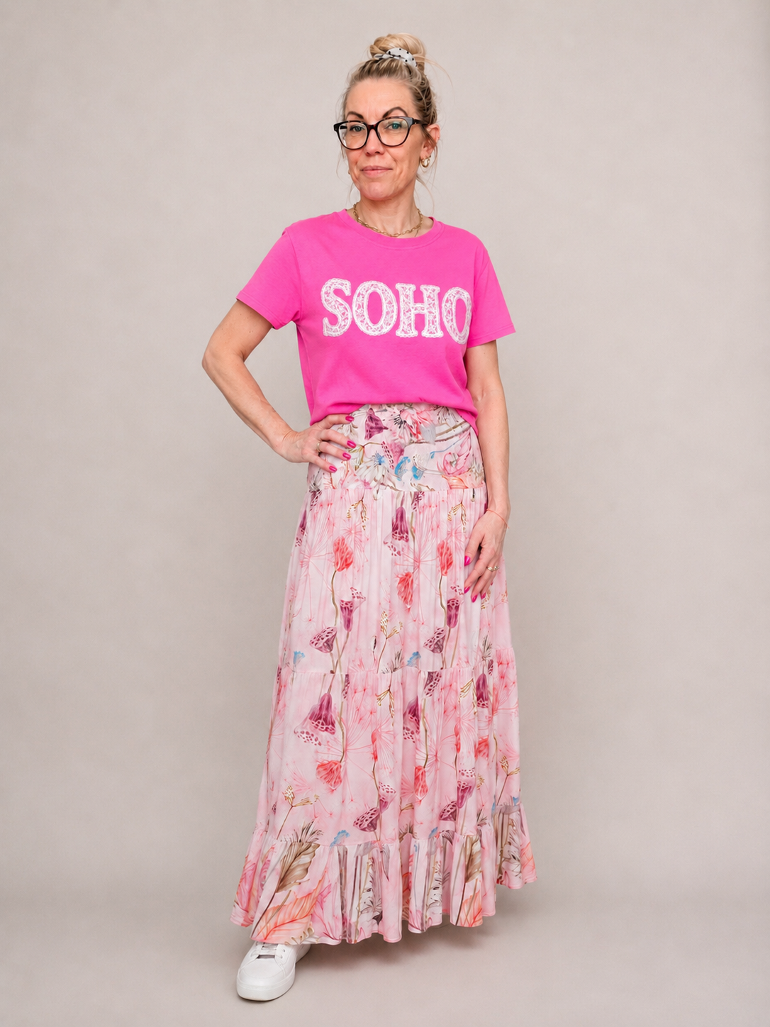 Pink Fluo T-shirt med SOHO-print