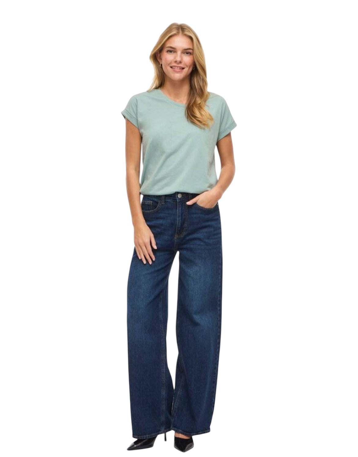 VILA VIDREAMERS T-shirt i lys grøn Blue Surf