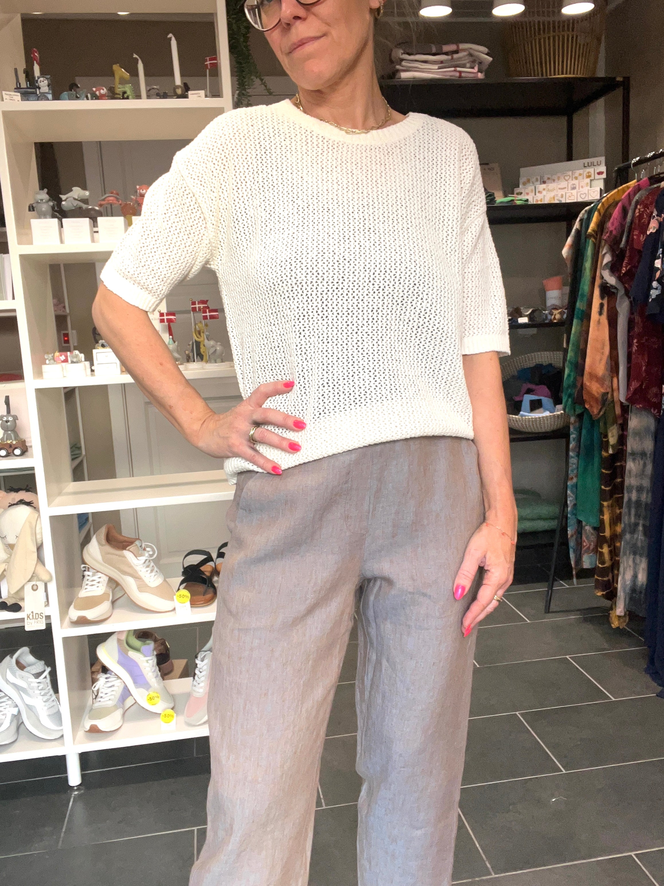 Roundneck Sweater Mesh Structure – Kortærmet Strik – Soft Beige – Street One