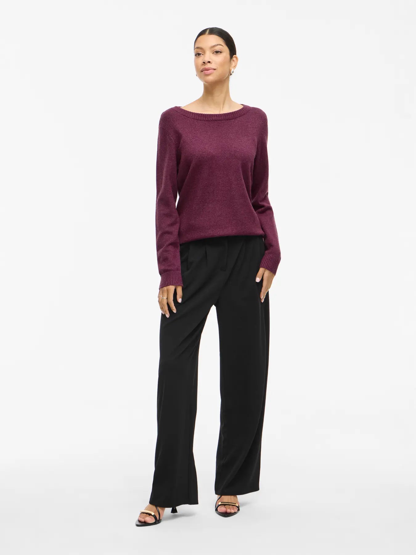 VILA VIRIL O-Neck L/S Knit Top 14054177 i Fig Dark Melange – front