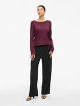 VILA VIRIL O-Neck L/S Knit Top 14054177 i Fig Dark Melange – front