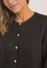 Cosy Roundneck Cardigan Black Coffee Melange fra Street One