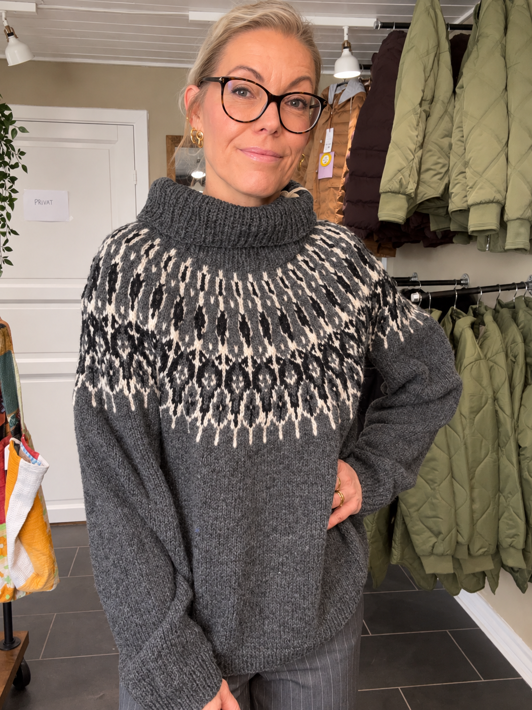 Balustrik grå rullekravesweater med nordisk mønster