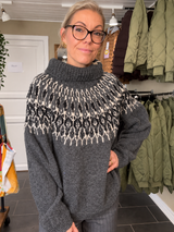 Balustrik grå rullekravesweater med nordisk mønster