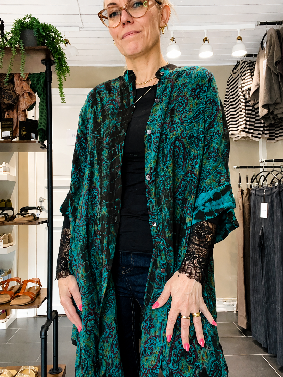 Cofur Diva silketunika onesize i grøn og blå paisley