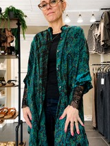Cofur Diva silketunika onesize i grøn og blå paisley