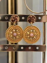 Maq Jewelry Forgyldte Øreringe | Gyldne Perler & Rosa Midte – Håndlavet Unika