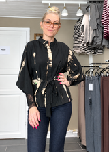 Cofur sort/beige silkekimono i pre-loved vintage sari-silke XS