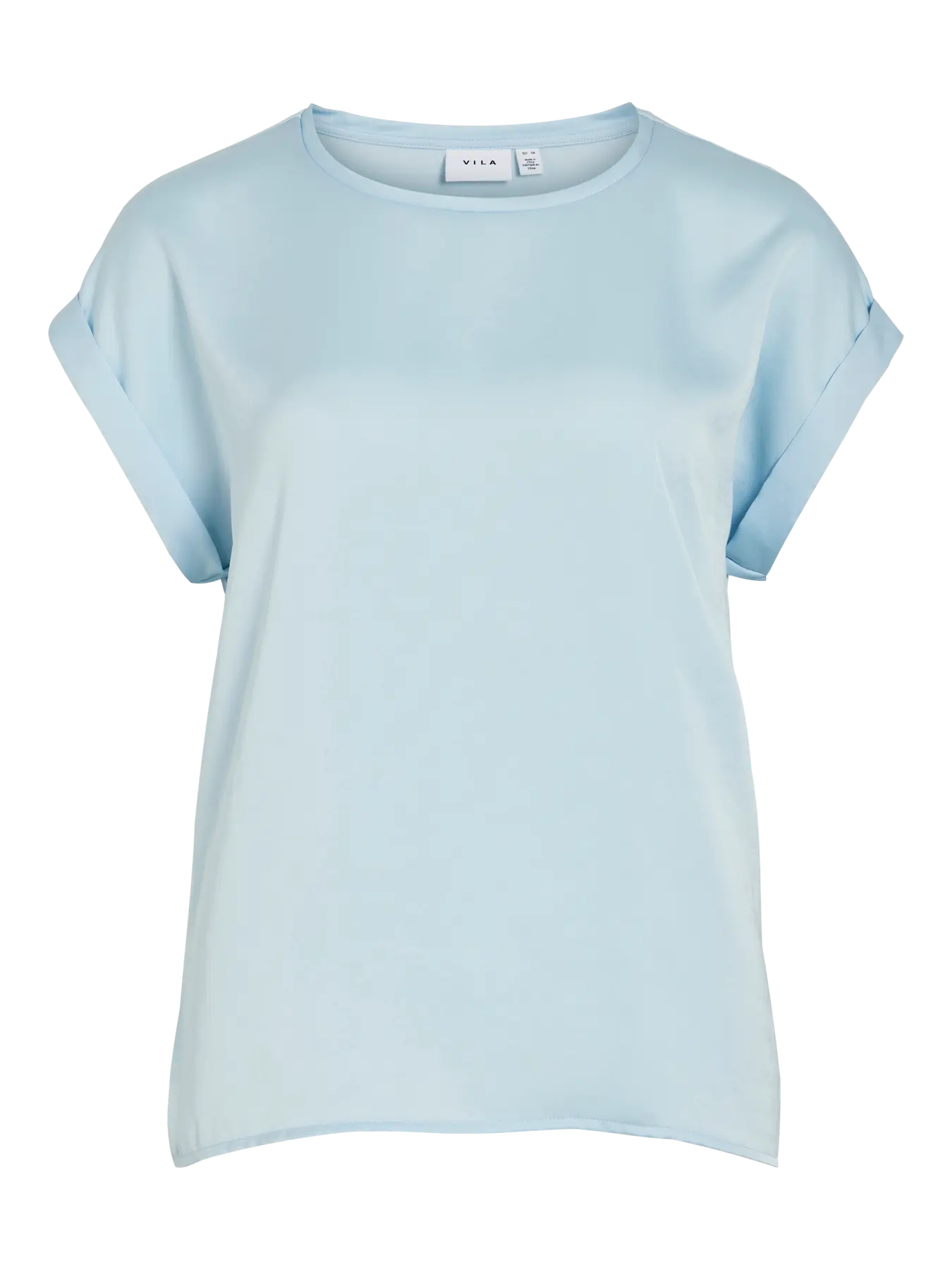 Lyseblå satin bluse med kort ærme