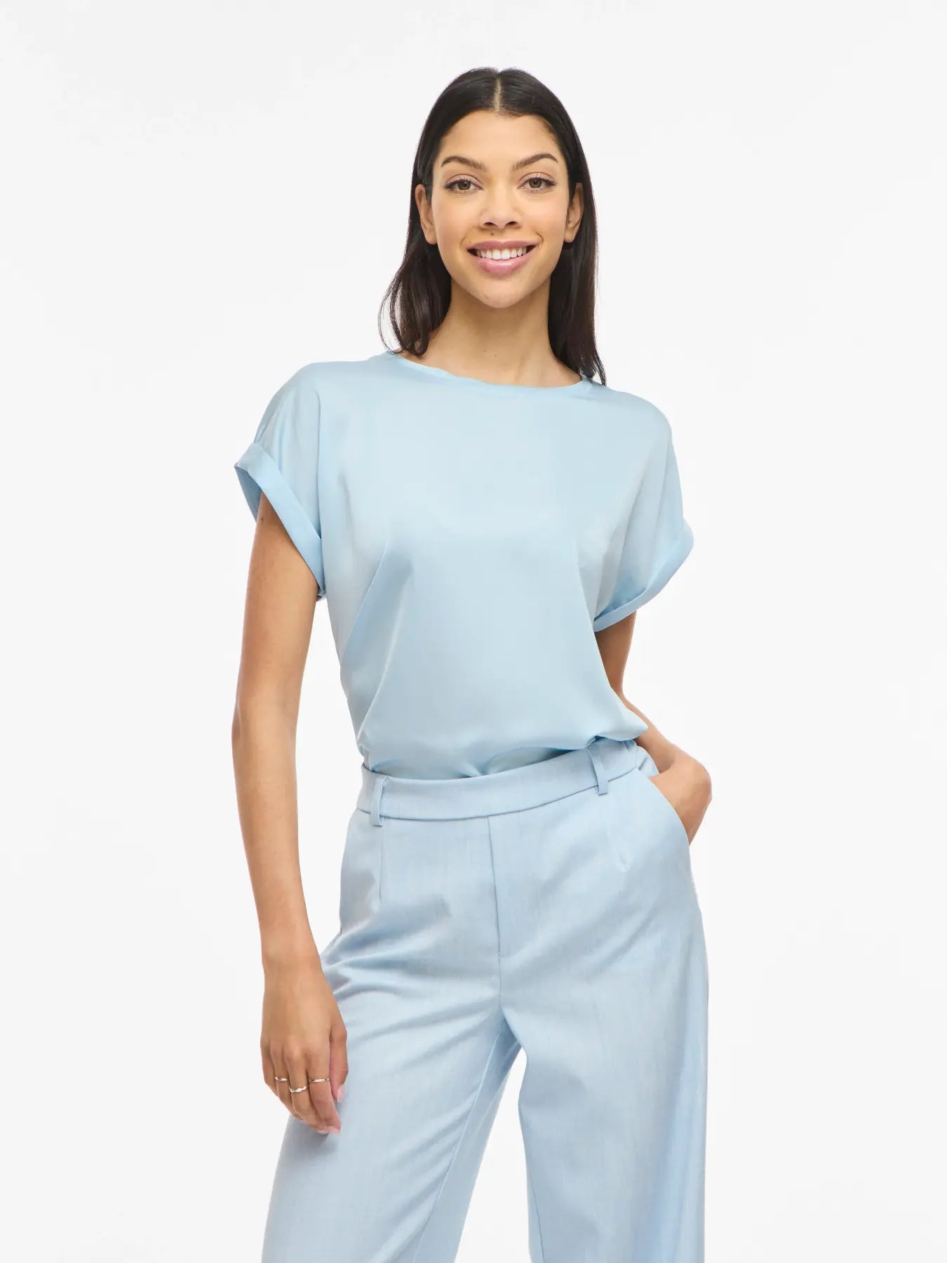 VILA VIELLETTE satin top i nantucket breeze
