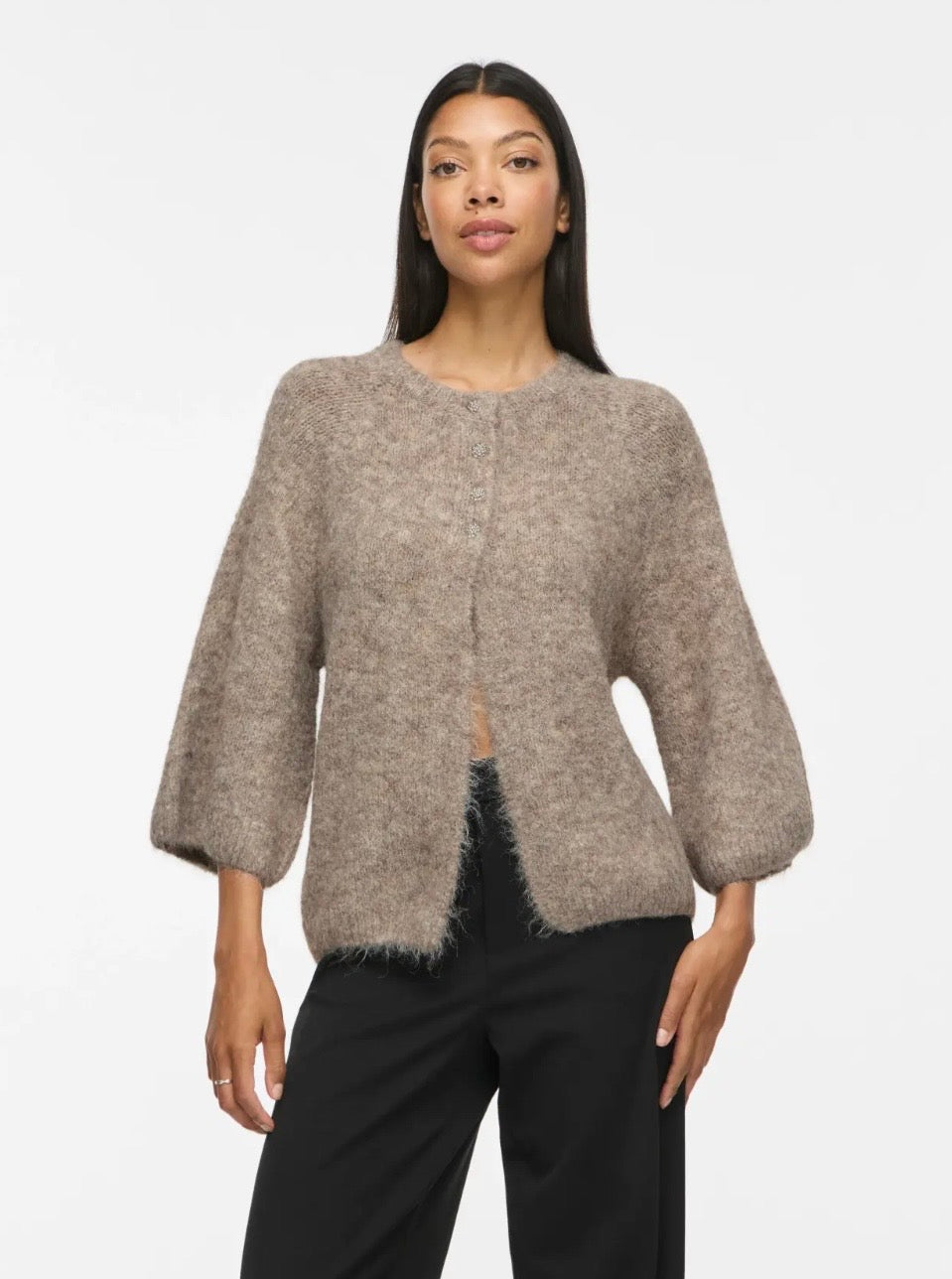 VIBOWS 3/4 Knit Cardigan 14121632 Natural Melange fra VILA