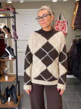 VILA VITORIA HIGH NECK L/S CHECK 14119553 – Coffee Bean/Birch