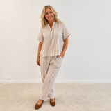 Melina Barrel Linen Pant – 41113 – Camel Stripe – Black Colour