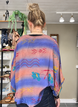 Cofur Poncho Blouse brun blå one-of-a-kind silkebluse til dame
