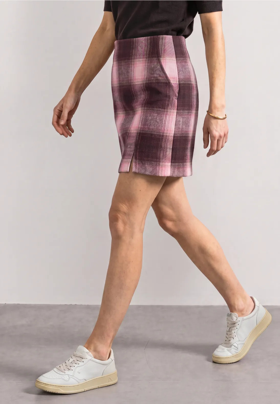 Street One Check Fake Wool Skirt 362036 Rustic Rouge