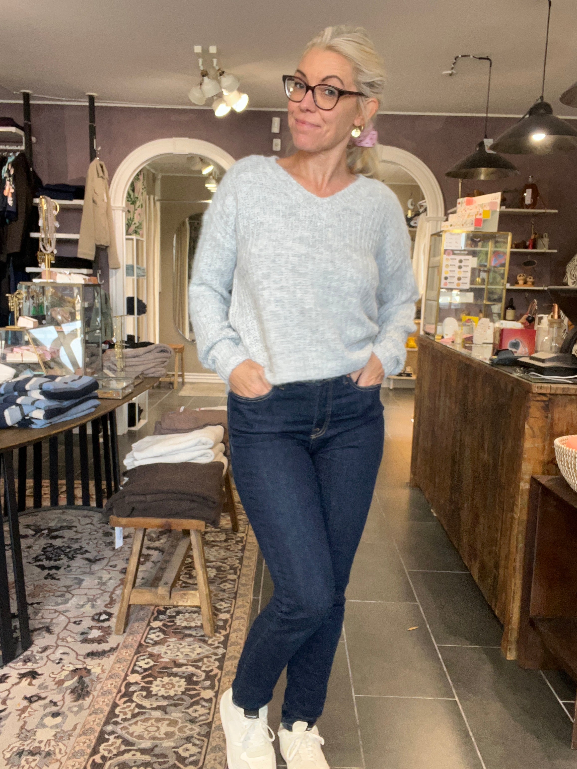 VILA VILAMPE V-Neck L/S Knit Top – Medium Grey Melange (14112721)