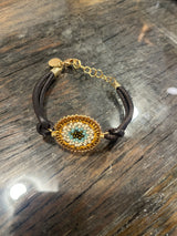 Maq Jewelry Armbånd i Læder – Gylden & Turkis | Håndlavet på Mallorca