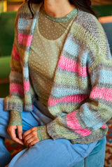 Black Colour cardigan med striber i Multi Grey