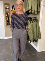 Black Colour Grey Tartan transparent meshbluse