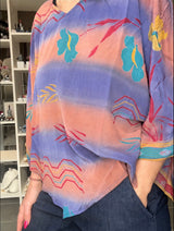Cofur Poncho Blouse brun/blå OneSize med smukt silkefald
