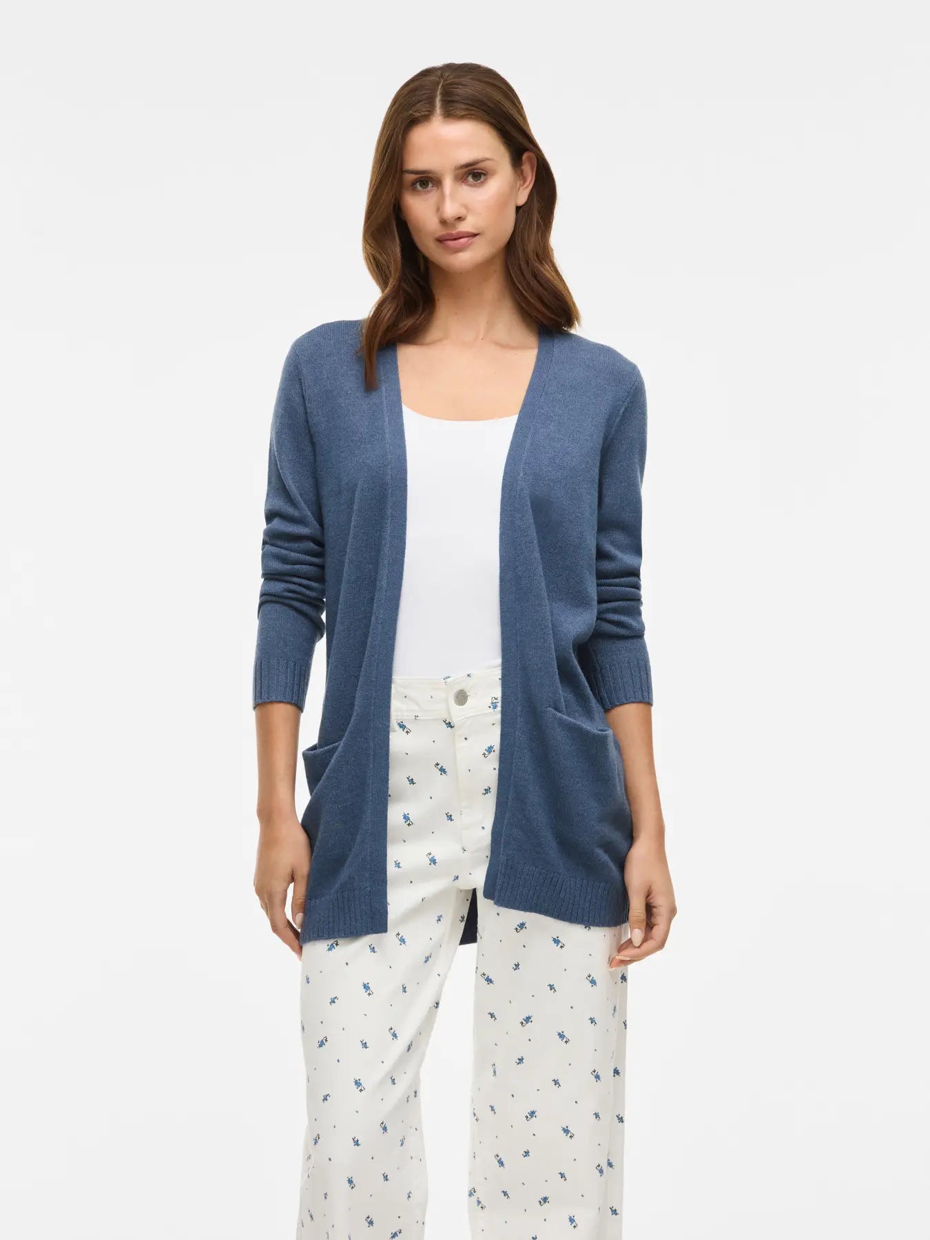 VILA VIRIL Open Knit Cardigan 14044041 – Vintage Indigo Dark Melange, front