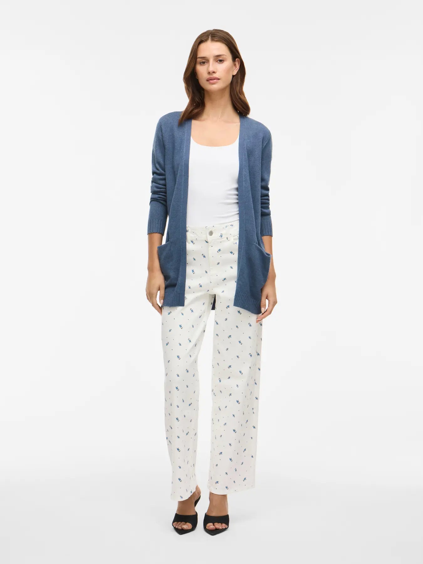 VILA VIRIL Open Knit Cardigan 14044041 – Vintage Indigo Dark Melange, front