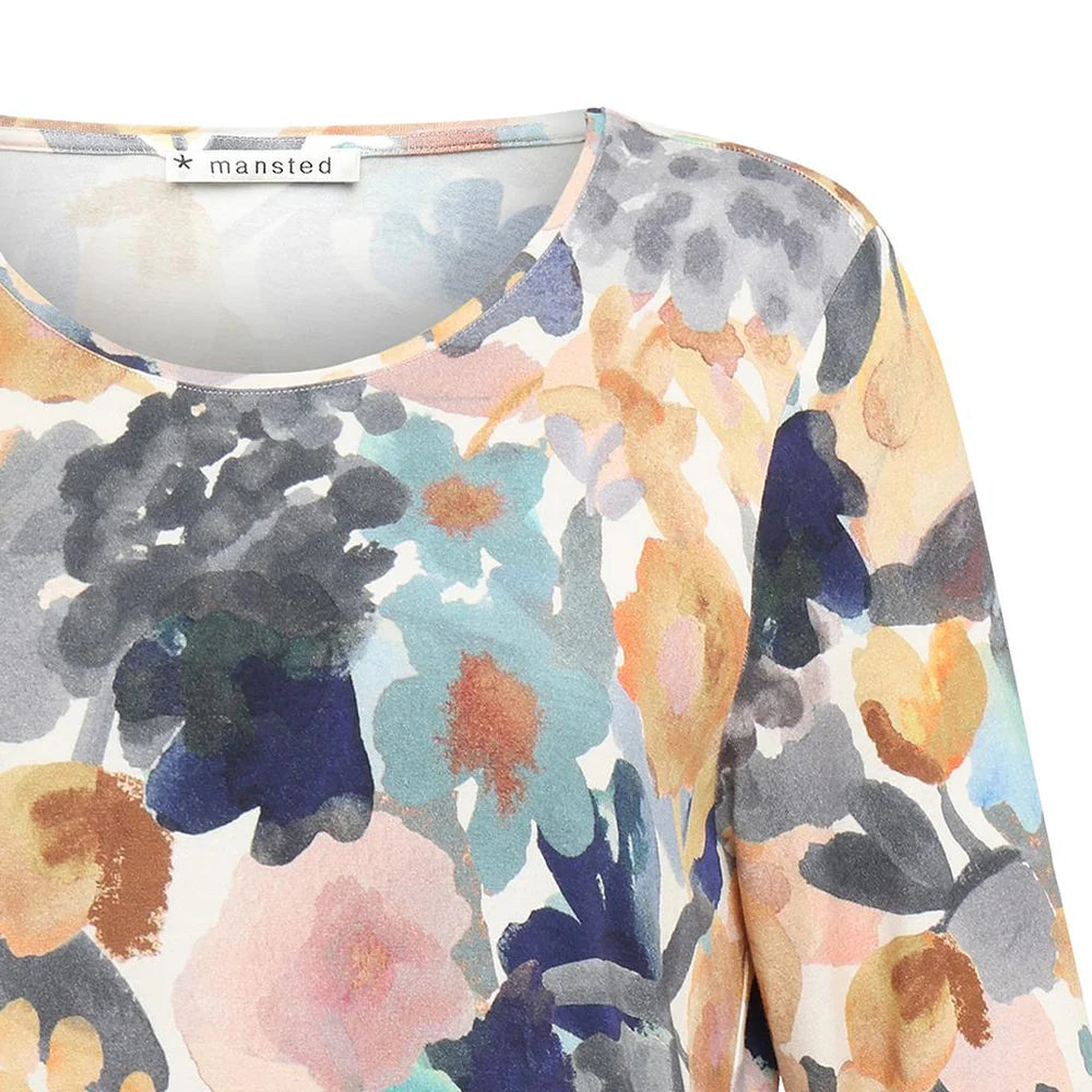 Mansted Gabrielle kjole cold grey med akvarelprint