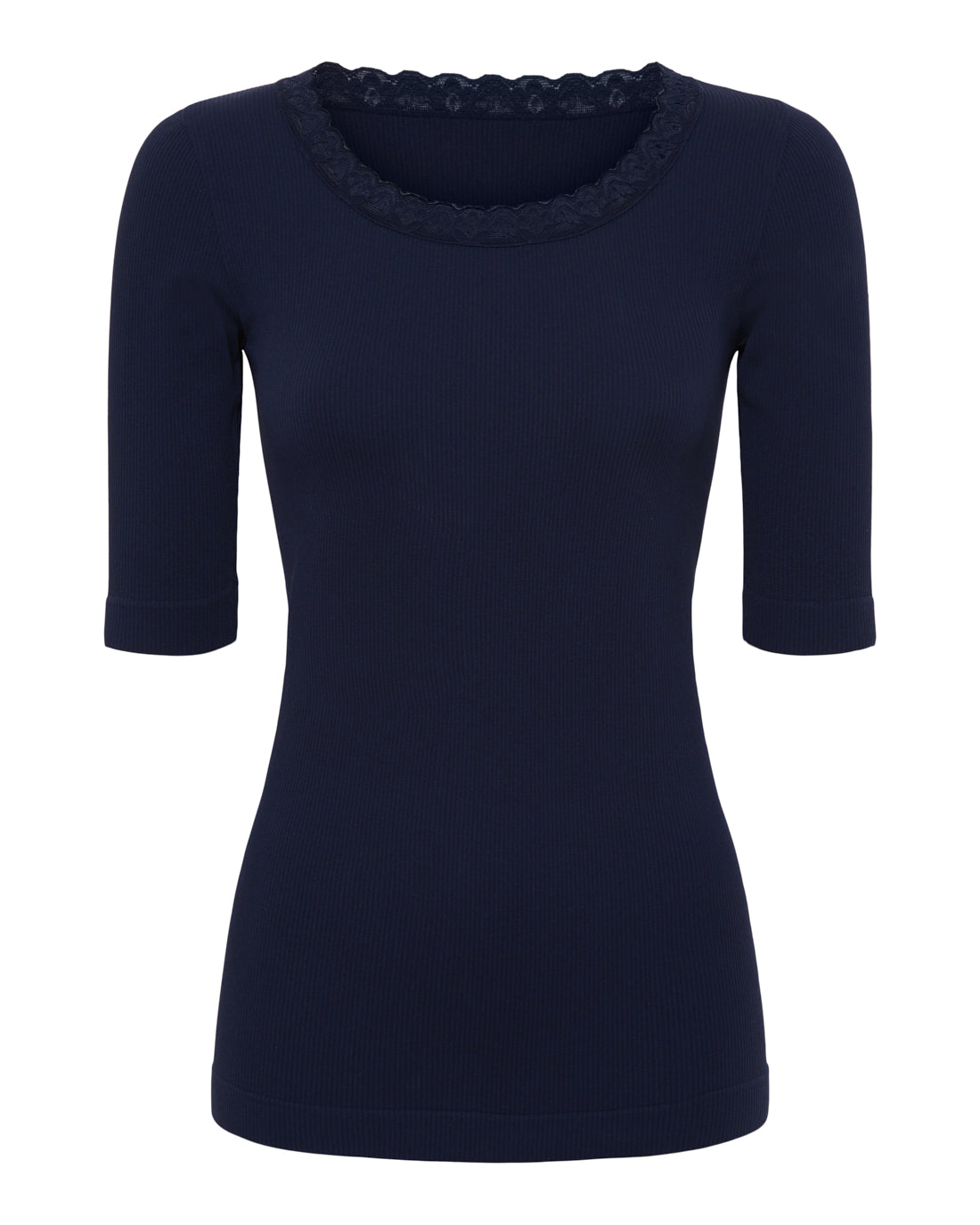 Tim og Simonsen Frida top SS blu rib bluse med blonde dame