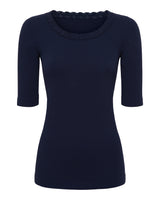 Tim og Simonsen Frida top SS blu rib bluse med blonde dame
