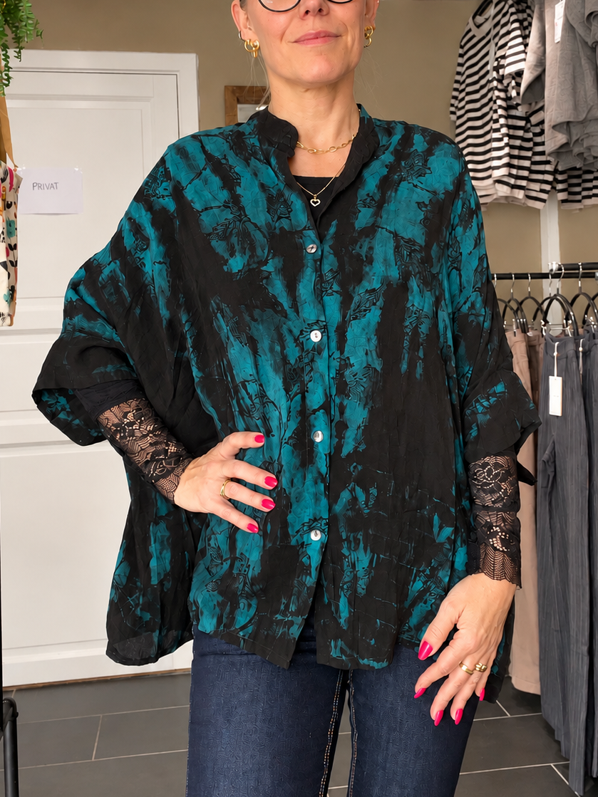 Cofur Diva Blouse petroleum one-of-a-kind silkebluse til dame
