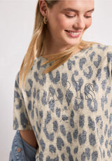 Street One T-shirt med leo-print i timeless beige