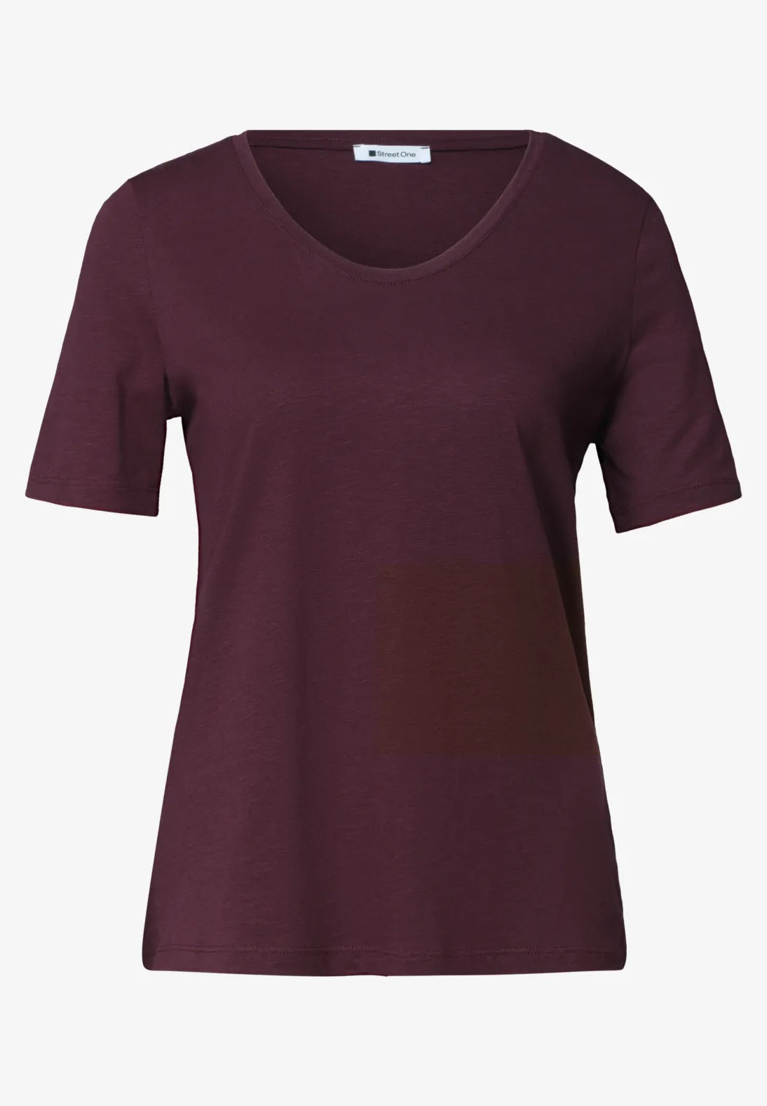 Ensfarvet V-hals T-shirt til kvinder fra Street One i rustic rouge