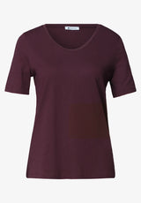 Ensfarvet V-hals T-shirt til kvinder fra Street One i rustic rouge