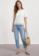 Street One T-shirt 325428 i Off White med dekorativ blondekant