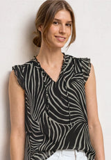 Street One chiffontop 346741 i sort med grafisk mønster