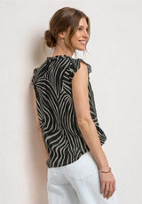 Sort chiffon top med flæsedetaljer fra Street One