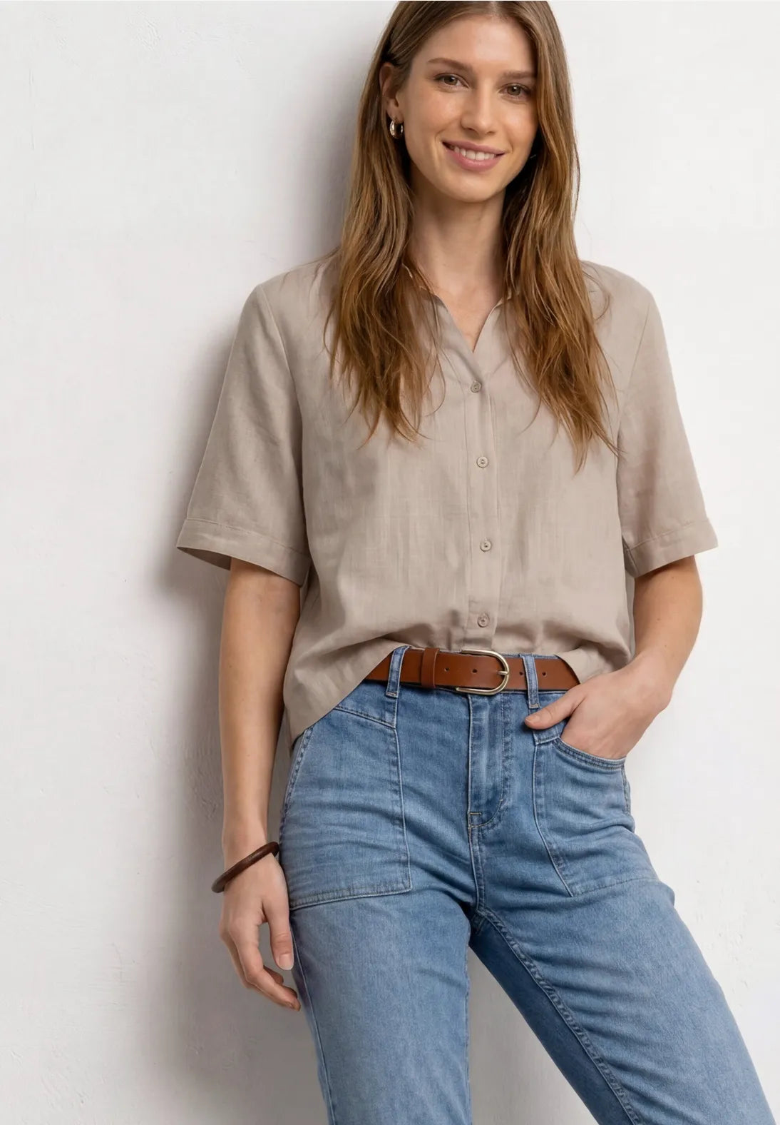 Street One skjortebluse 346644 i farven Clay Sand
