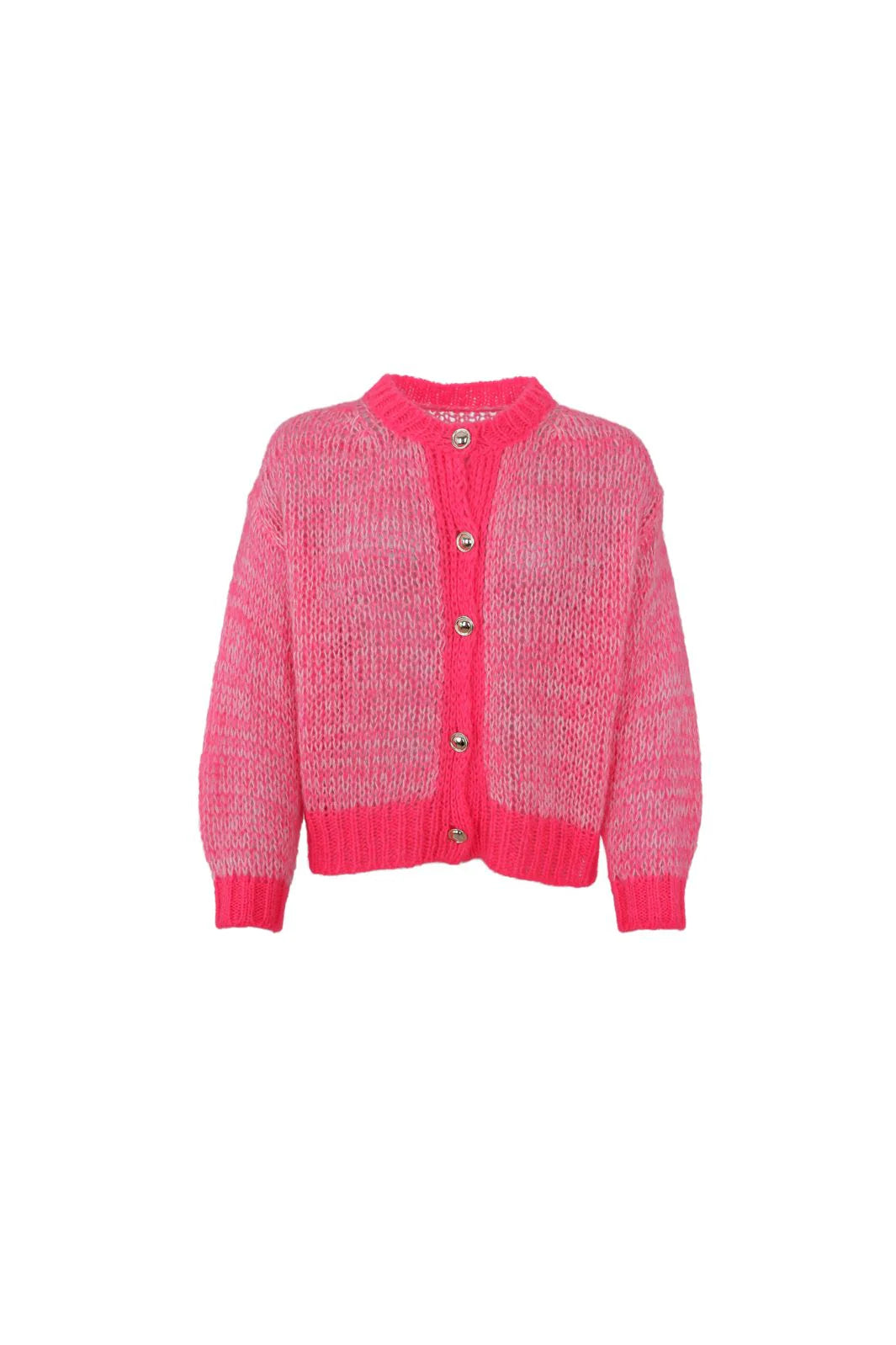 Pink meleret cardigan med sølvfarvede knapper