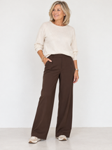 VILA Vivarone HW Wide Pant – Coffee Bean (14087407) | Højtaljede bukser med vide ben