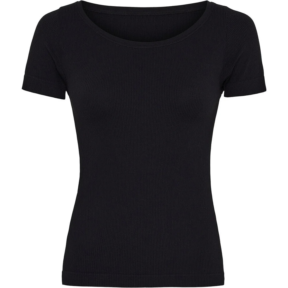 Tim og Simonsen Linea rib t-shirt nero med rund hals dame