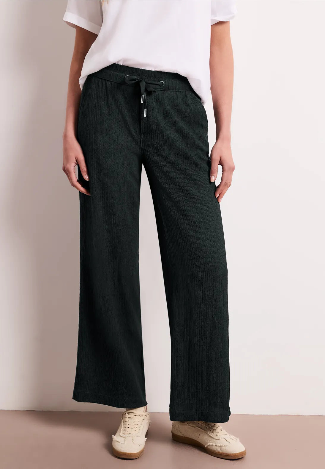 Street One Wide Leg Crinkle Crash bukser Pine Grove Green