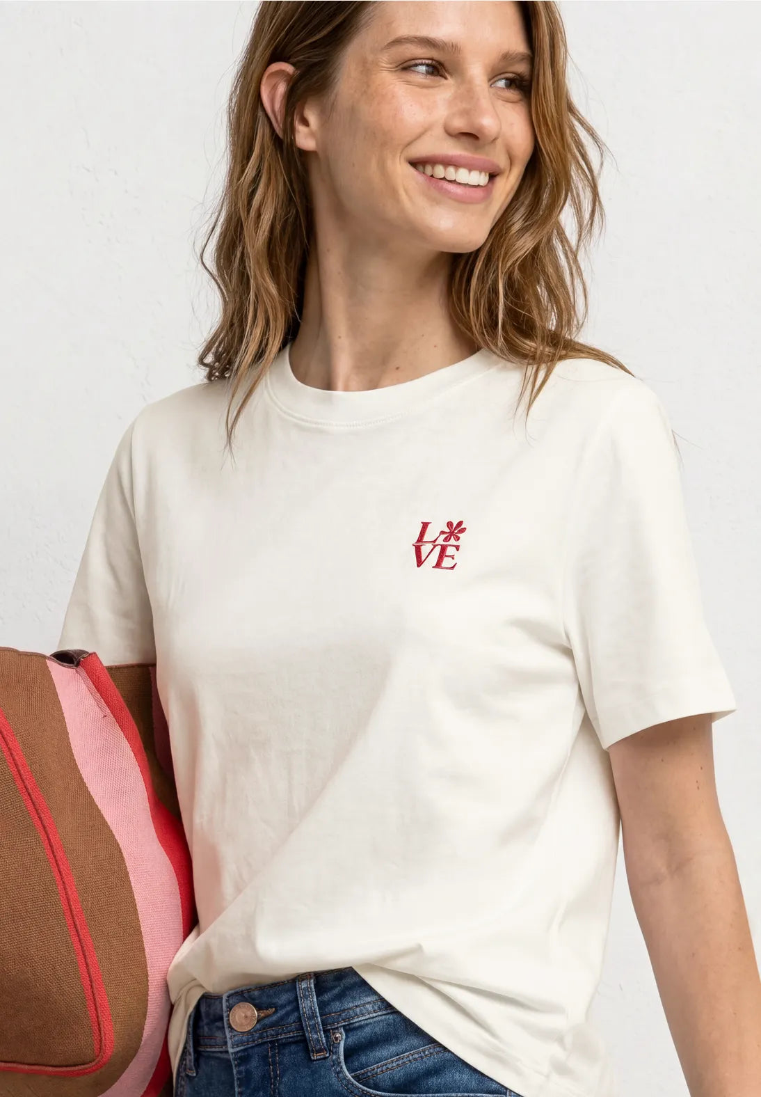 Street One T-shirt i off white med brystprint
