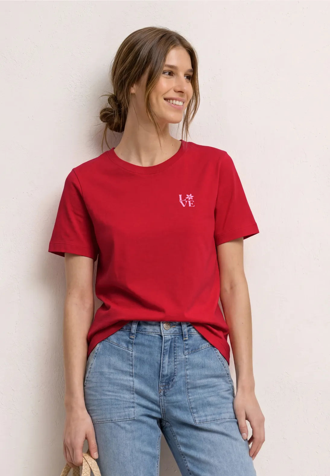 Street One T-shirt i salsa red med brystprint