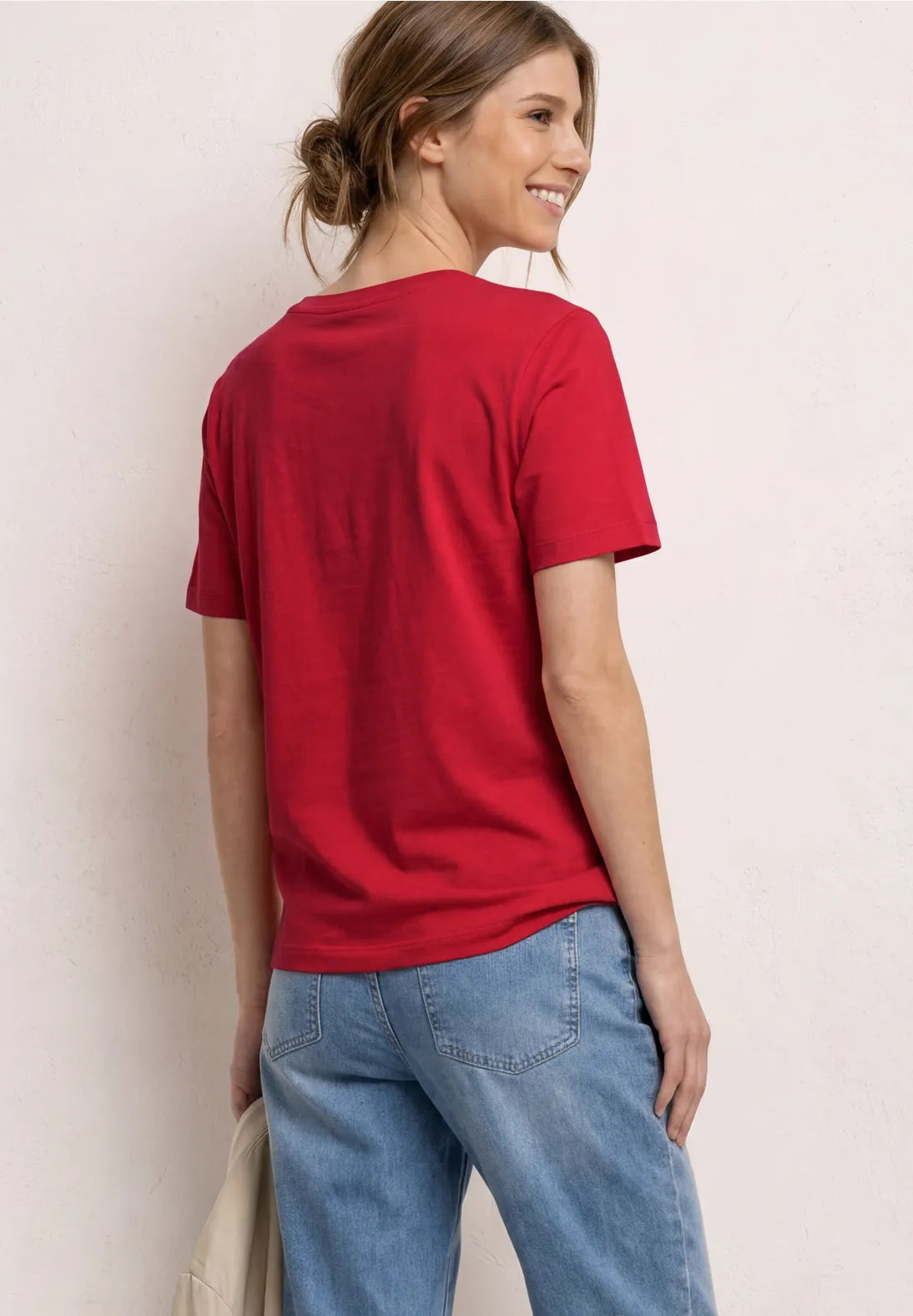 Rød T-shirt med wording print til dame