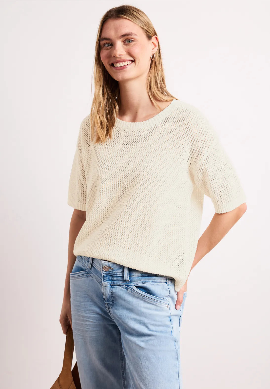 Street One strik i soft beige mesh struktur