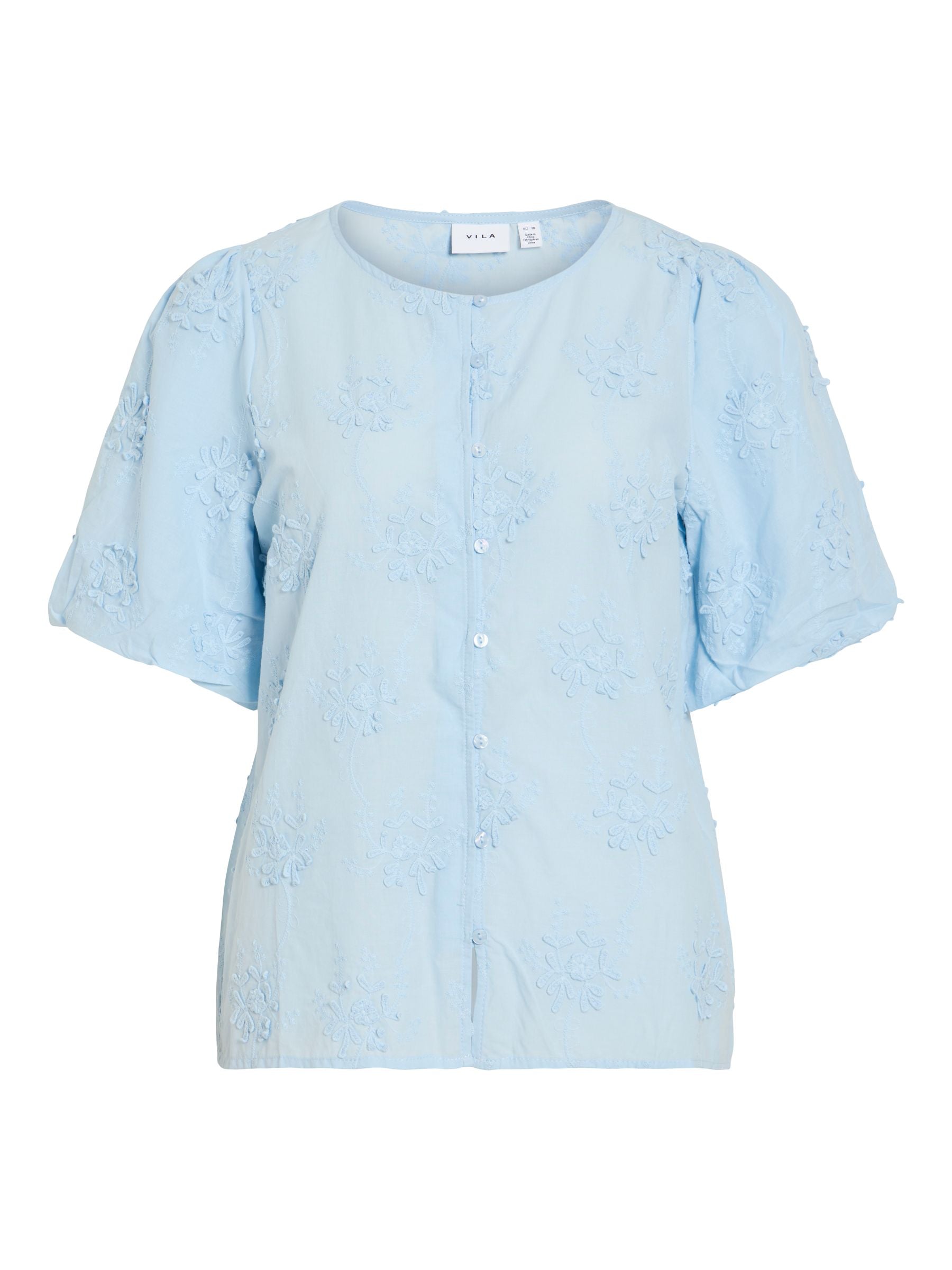 VIANTONETT O-neck bluse i let bomuld med detaljer