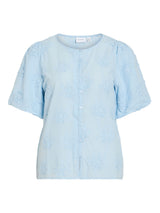VIANTONETT O-neck bluse i let bomuld med detaljer