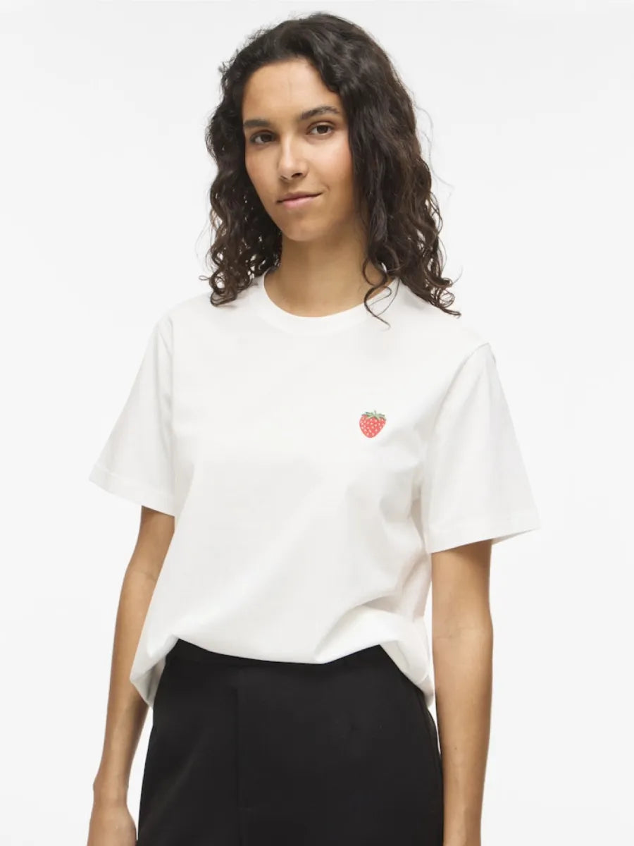 VILA hvid t shirt med jordbærbroderi